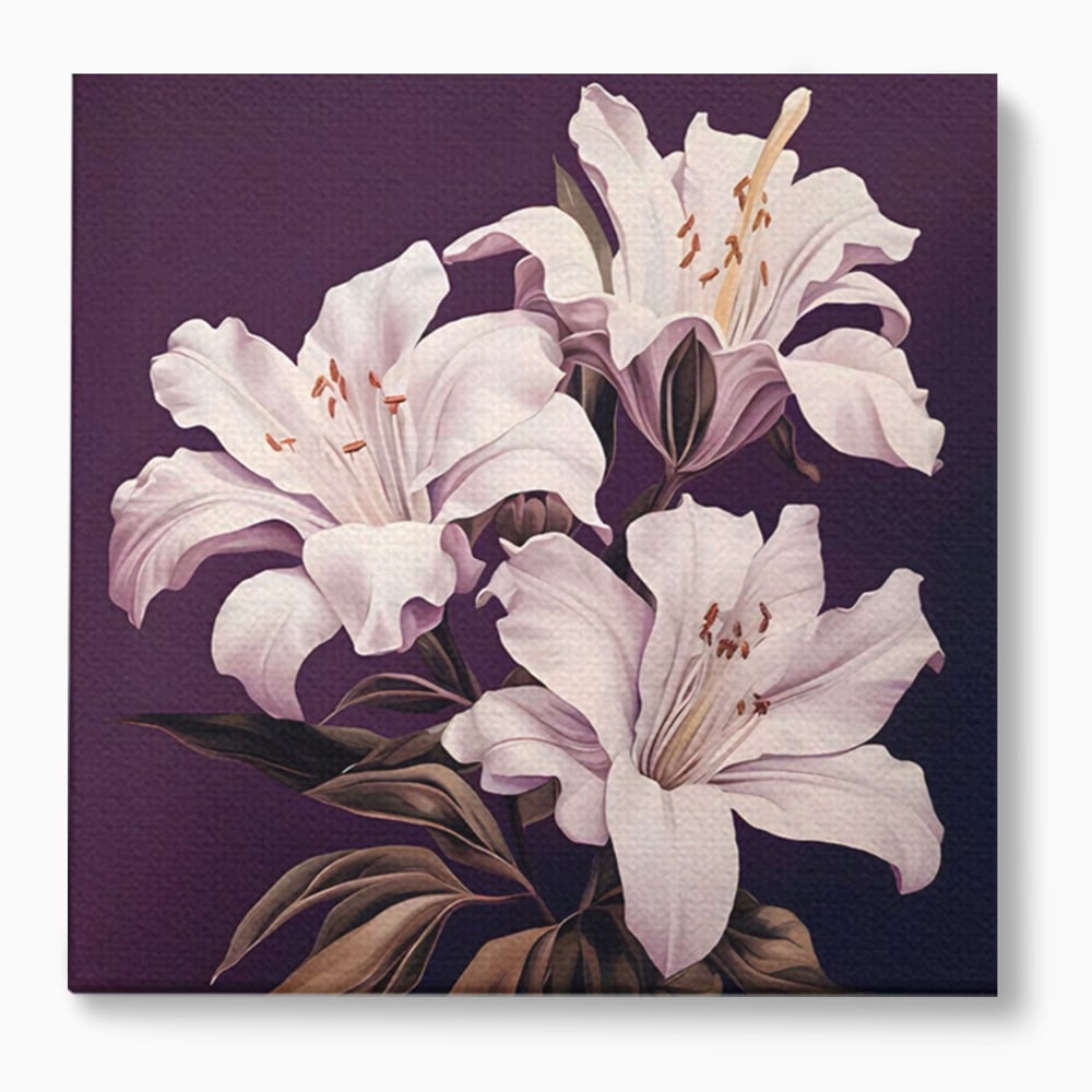 Tablou canvas cu tablou canvas cu trei crini albi, fara rama, pe sasiu de lemn